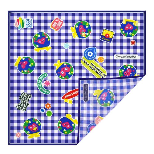 【未使用品】希少 どこでもいっしょ トロの顔型お重箱 弁当箱 風呂敷付き EXPO2027 トゥンクトゥンク 小風呂敷（お弁当包み） チェック ブルー